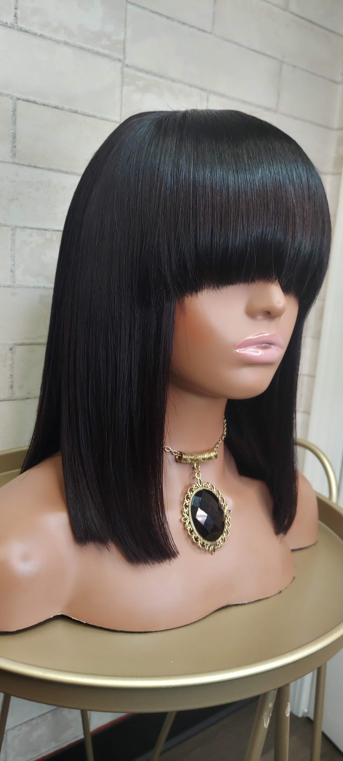 Jet Black Bob Wig with Bangs